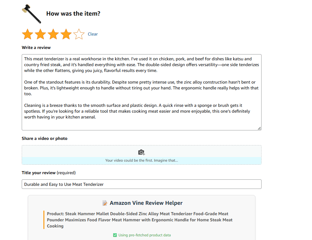 VineReviewer Extension Interface - Transform notes into reviews